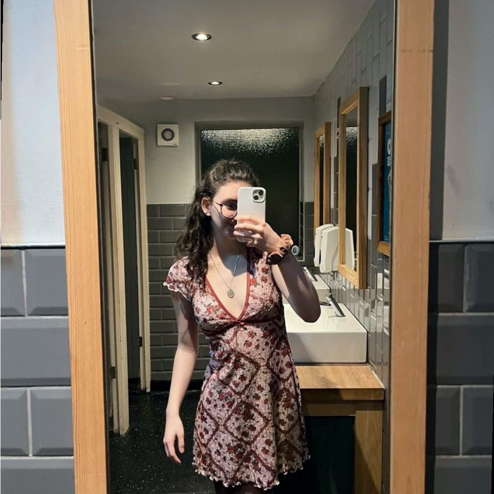 Kimchi Blue Red and White Patterned Mini Dress